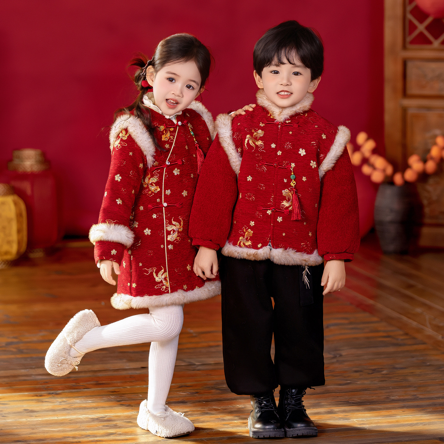 Hanfu Children's Festive New Year Outfit Brother and Sister Matching Winter 2026 New Girl's Traditional Performance Costume Boy's New Year Clothes
