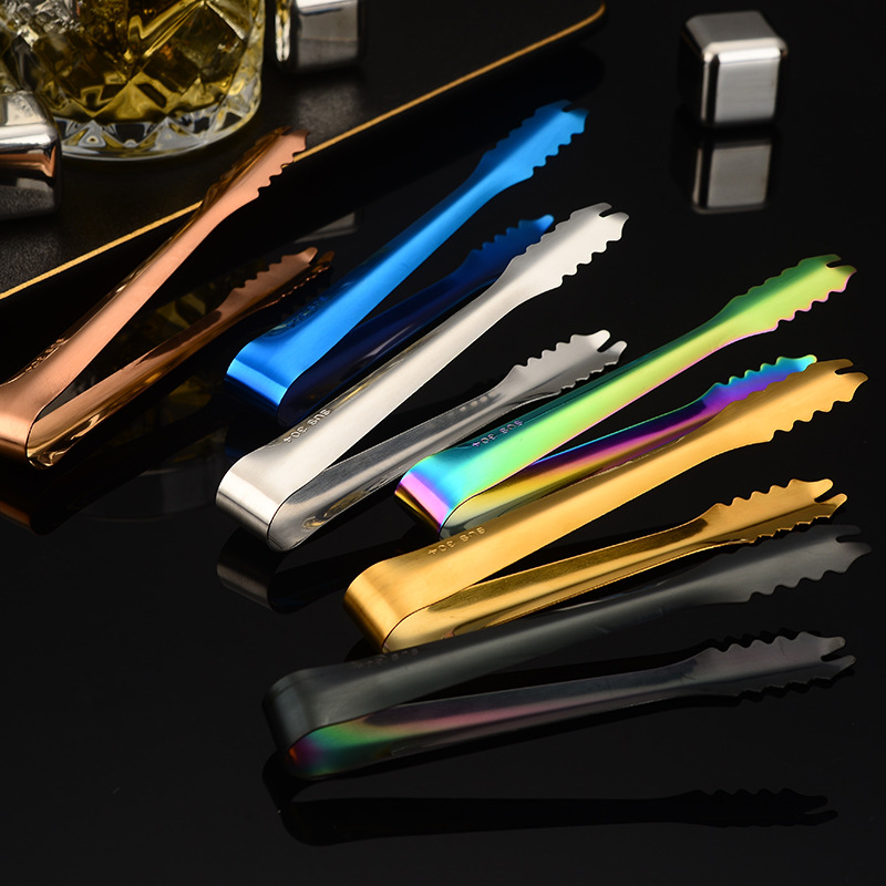 304 Stainless Steel Ice Tongs, Titanium-Plated Colorful Mini Silicone Clips for Ice Cubes, Ice Bucket Clips, in Stock, 13cm