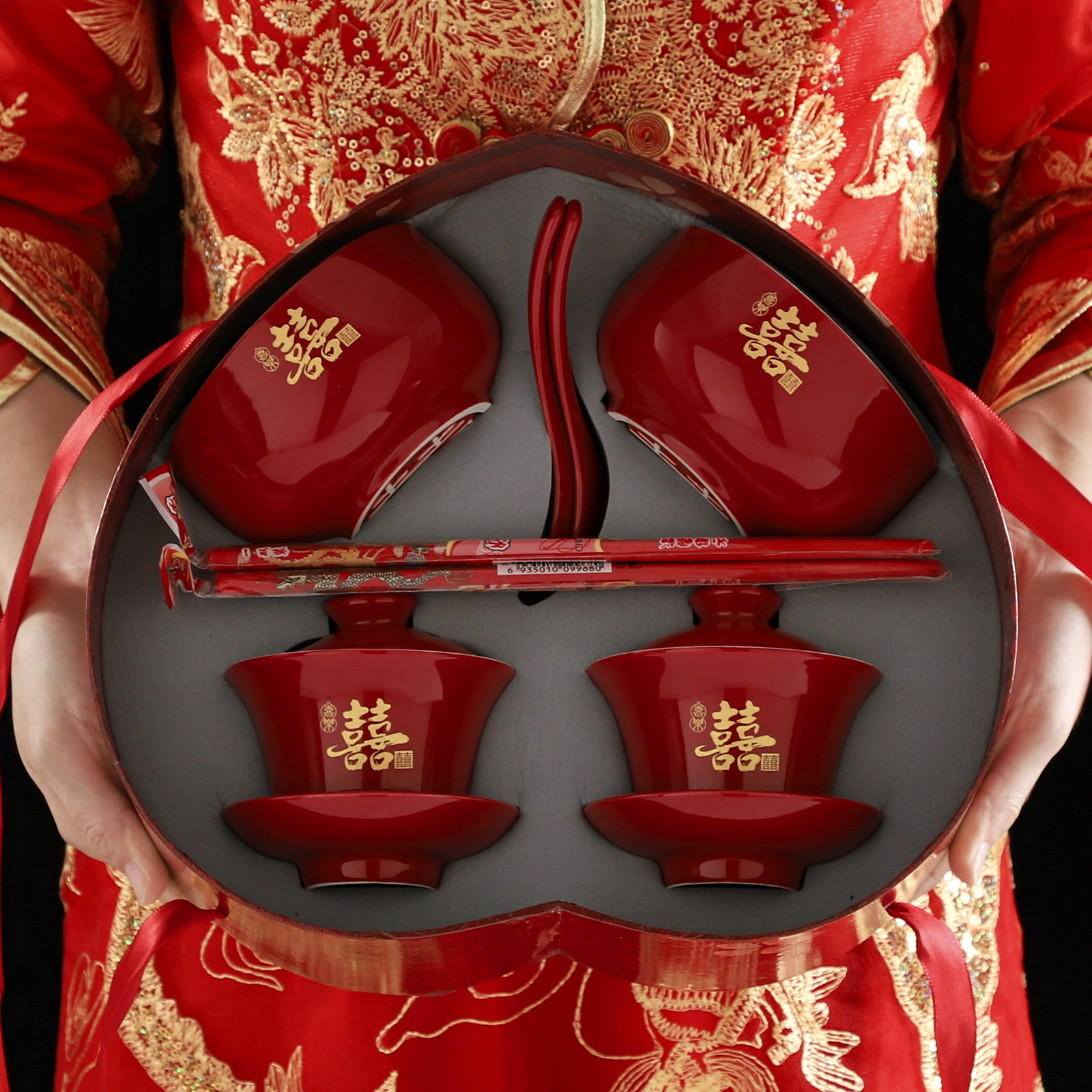 Керамический набор из двух чашек, восемь предметов, китайские свадебные чаши, подарочная упаковка