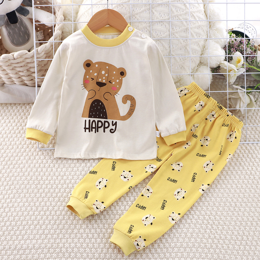 2025 New Spring and Autumn Children's Cotton Underwear suit Home Boys' Autumn Clothes Autumn Trousers Girls' Pajamas Two-Piece Set