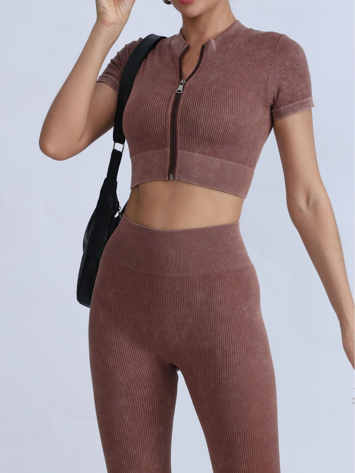 Ins New Seamless Yoga Clothing Set Threaded High Elastic Sports 2-Piece Set Professional Quick-Drying Clothing Fashionable Zipper Cardigan