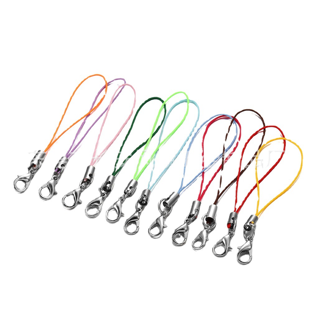 Factory wholesale DIY black mobile phone rope lobster buckle toy lanyard tag lanyard metal bell