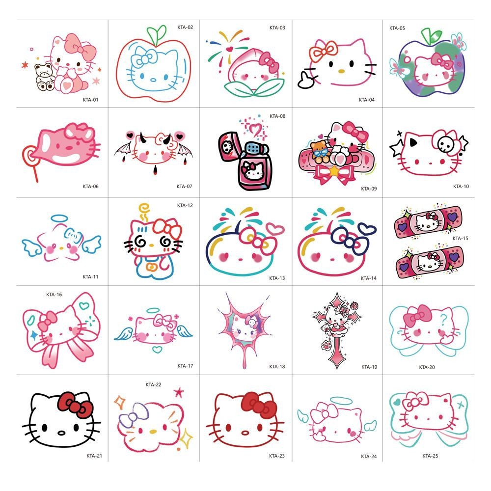Popular Dopamine Kitty Cat Tattoo Stickers Cute Cartoon Kt Cat Hello Kitty Arm Stickers Ins Style Bow
