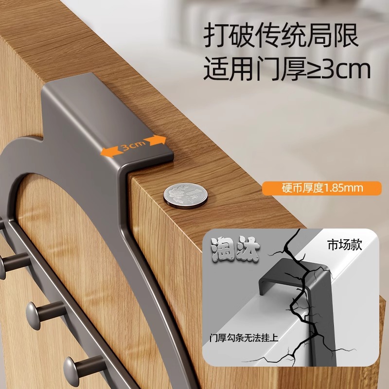 Over-The-Door Hook for Hanging Clothes, Bedroom Door Rack, No-Drill Door-Back Storage Organizer, Coat Hook
