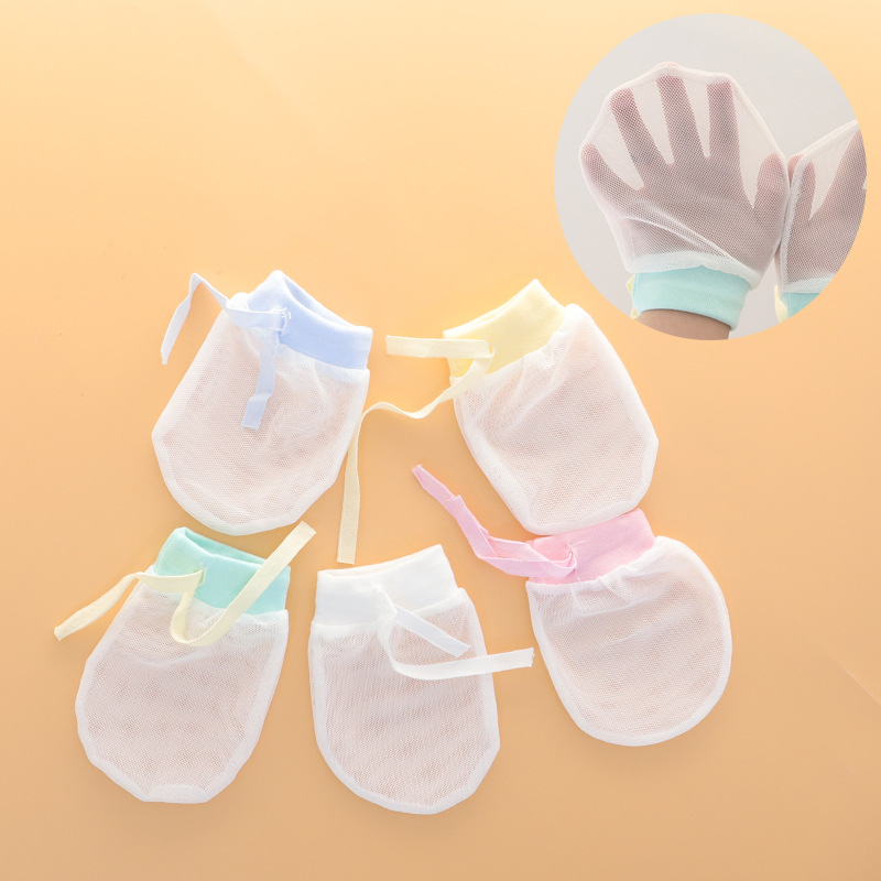 Детские антицарапинные перчатки из льняного шелка с завязками, регулируемые, высокоэластичные, прозрачные для новорожденных