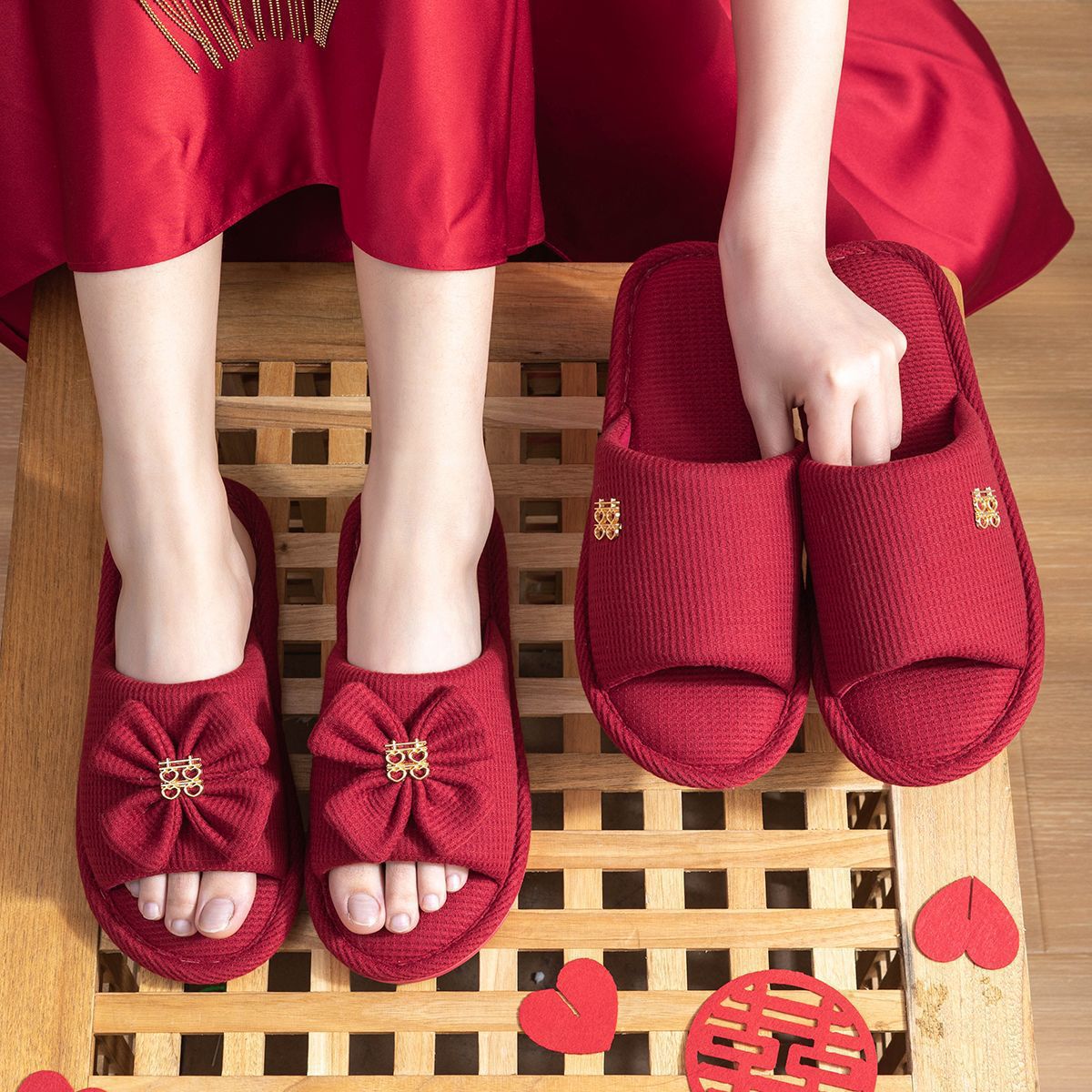 Свадебные тапочки, праздничные красные тапочки для мужчин и женщин, парные, осень и зима, легкая роскошь, подходящие для новобрачных
