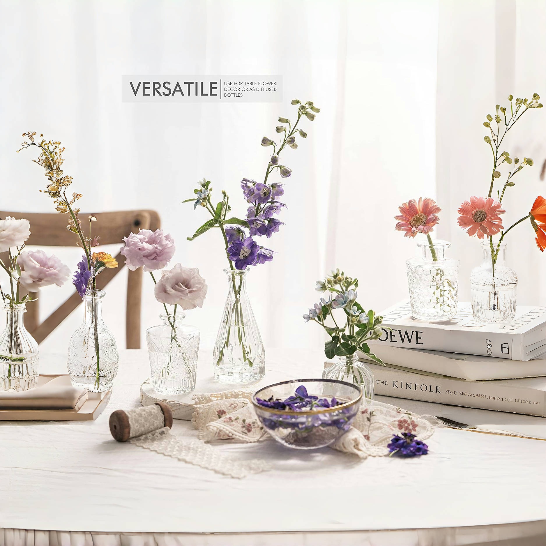 Foreign Trade Light Luxury Retro Glass Vase Illustration High-End Aromatherapy Bottle Transparent Ins-Style Ornament Small Vase Set