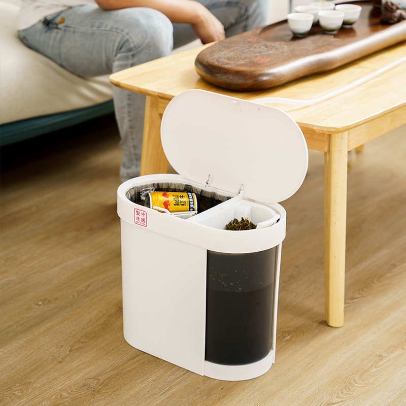 Plastic Household Dry and Wet Separation Trash Can with Lid, Kitchen Waste Draining Trash Can, Tea Residue Filter Tea Bucket