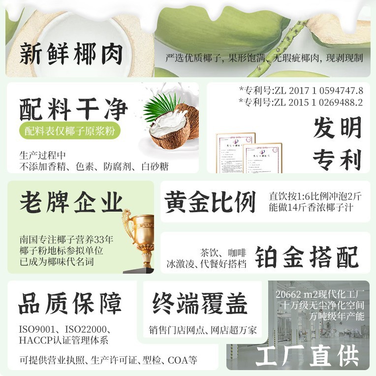 Hainan Nanguo Pure Coconut Powder, Hainan Specialty Instant Breakfast Meal Replacement 15kg Baking Ingredient Factory Commercial Bulk