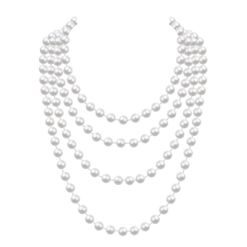 Невеста 1920 года Маскарадное жемчужное ожерелье Женское вечернее свадебное банкетное ожерелье из стеклянного жемчуга с узлом Шершавая цепочка