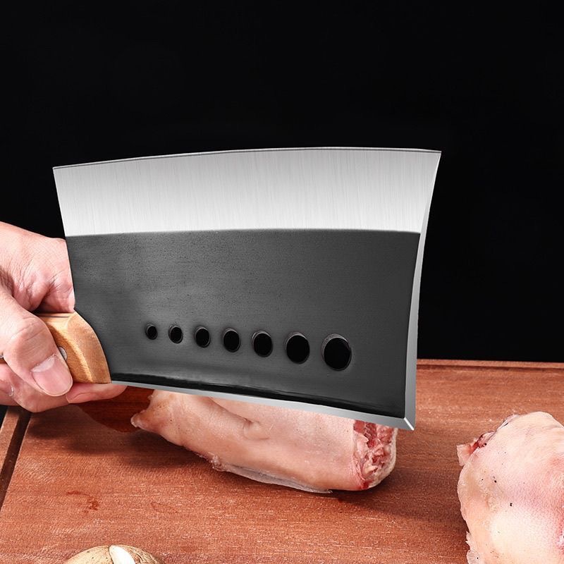 Seven-Star Kitchen Knife Bone Cleaver Household Hand-Forged Chopping Knife Dual-Purpose Large Kitchen Bone Cleaver Solid Wood Handle