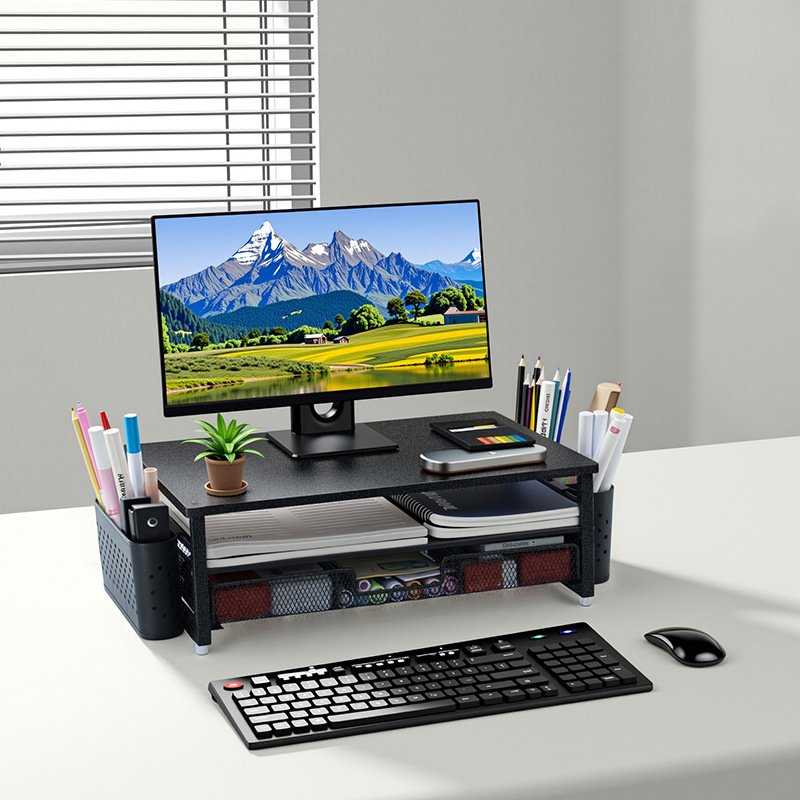 New Monitor Elevated Desktop Computer Stand Office Storage Rack with Large Capacity Drawer Pen Holder Storage