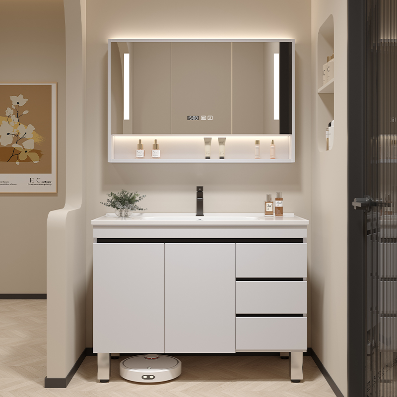New Home Bathroom Combination Ceramic Integrated Basin Simple Wash Basin Bathroom Sink Floor-Standing Bathroom Cabinet