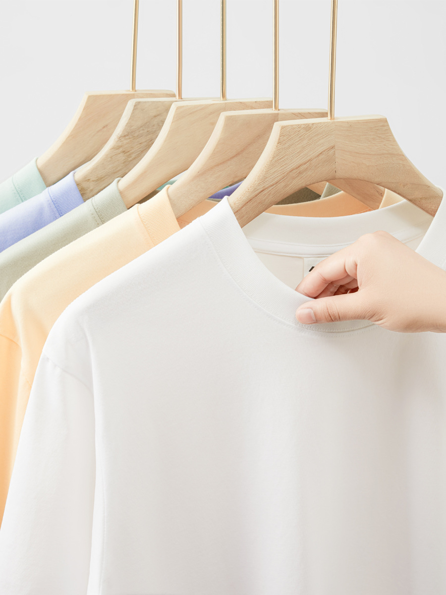 Summer Men's 230g Heavy Cotton Short-sleeved T-shirt Men's Loose Solid Color Base Shirt Fashion Brand T-shirt White Clothes