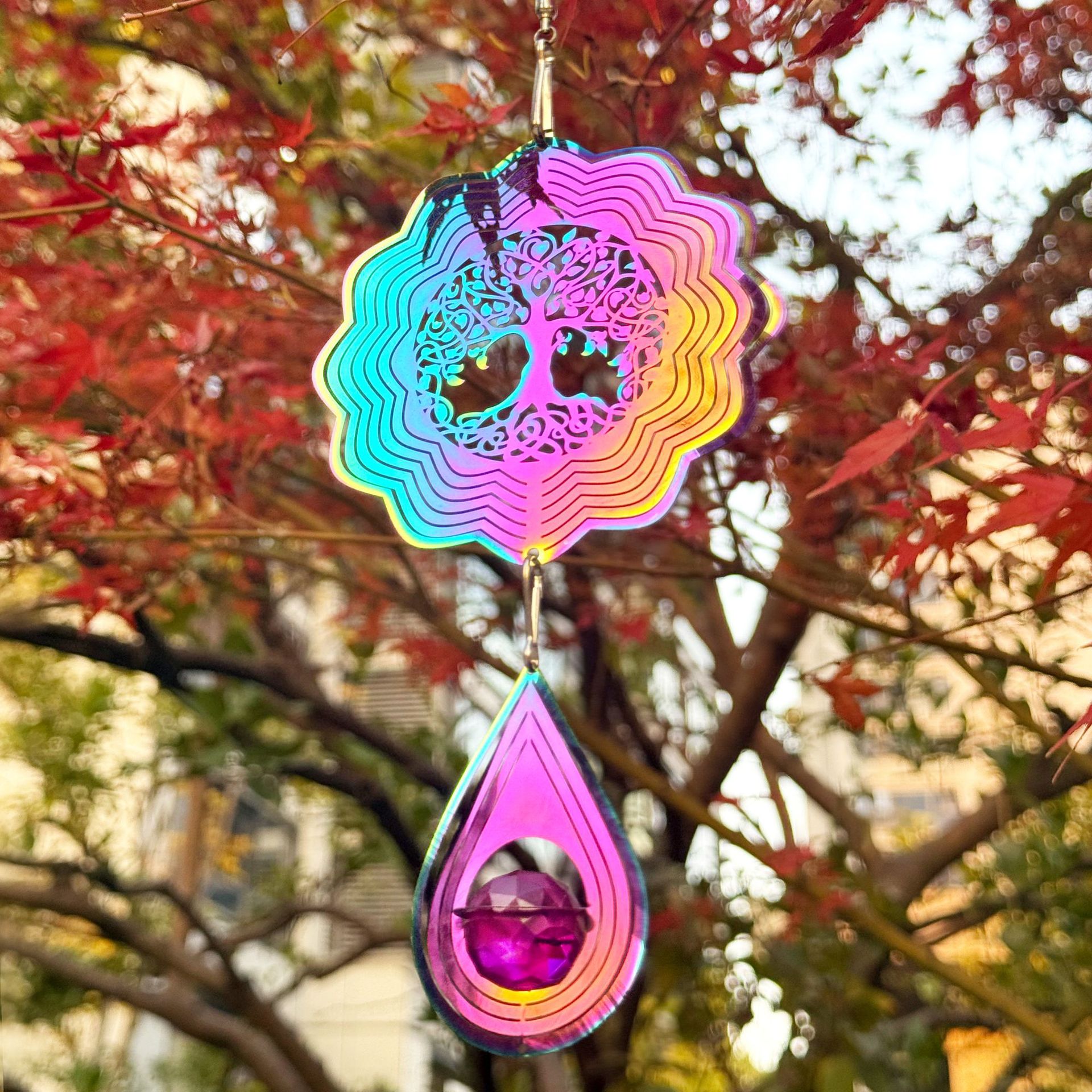 Cross-Border Colorful Collection Stainless Steel Mandala Bearing Rotating Wind Chime Butterfly Home Decoration Wall Hanging Ornament