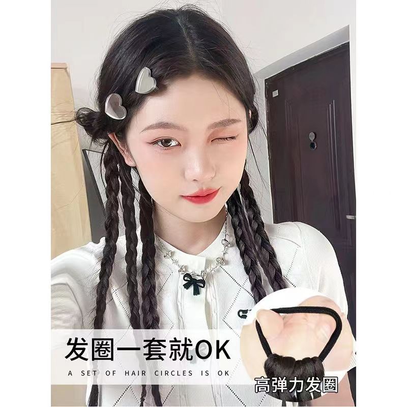 Boxing Braids Wigs Women's Braids Double Horsetail Cyber Popular Sweet Cool Fish Bone Braids Natural Hot Girl Dirty Braids Pick Dye Braids