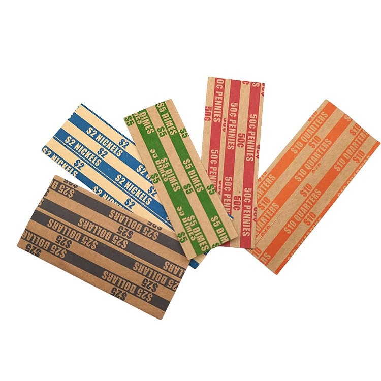 Flat tubular coin wrapping paper color coding high quality material Kraft paper various coin wrapping paper
