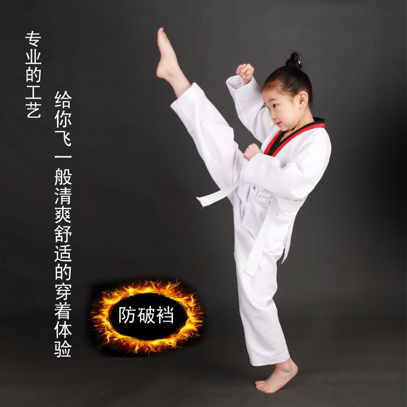 Taekwondo Uniforms for Children Manufacturers, Adult Pure Polyester Training Clothing, Men's and Women's Long-Sleeved Short-Sleeved Taekwondo Uniforms in Stock