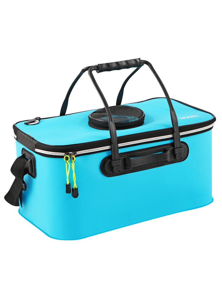 EVA folding fish bucket 30-70cm with anti-jump net strap live fish bucket oxygen pump large capacity fishing bucket wholesale