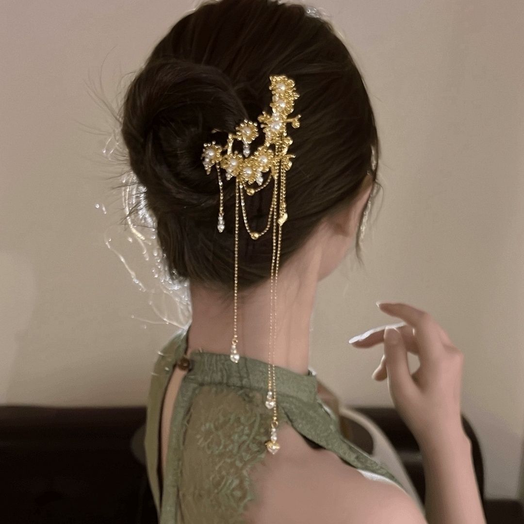 Заколка для волос с кисточкой из цветка сливы, Древний стиль, Высококачественная универсальная заколка для Ханьфу и Чонсам, Аксессуары для волос для женщин