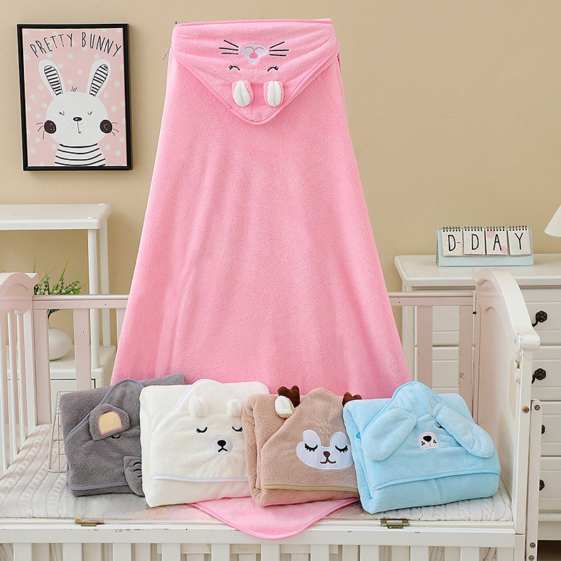 Foreign Trade Coral Fleece Children's Bath Towel Newborn Swaddle Hooded Cloak Children's Wrap Bath Towel with Hood
