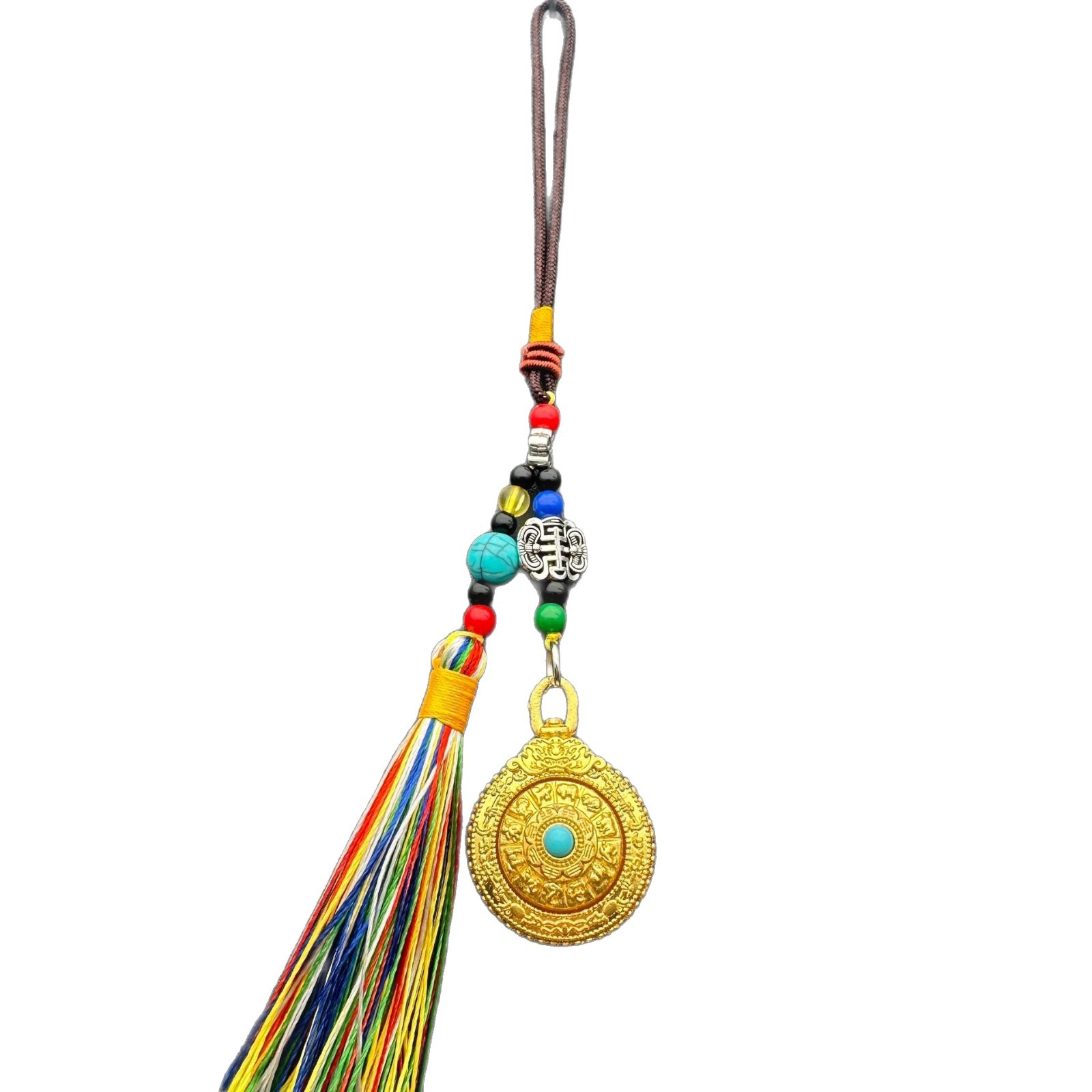 Xizang Jewelry Nine Palaces and Bagua Twelve Zodiac Signs Double-Sided Rotatable Ethnic Style Ancient Burnt Blue Pendant Bag Hanging Accessories Xizang Style