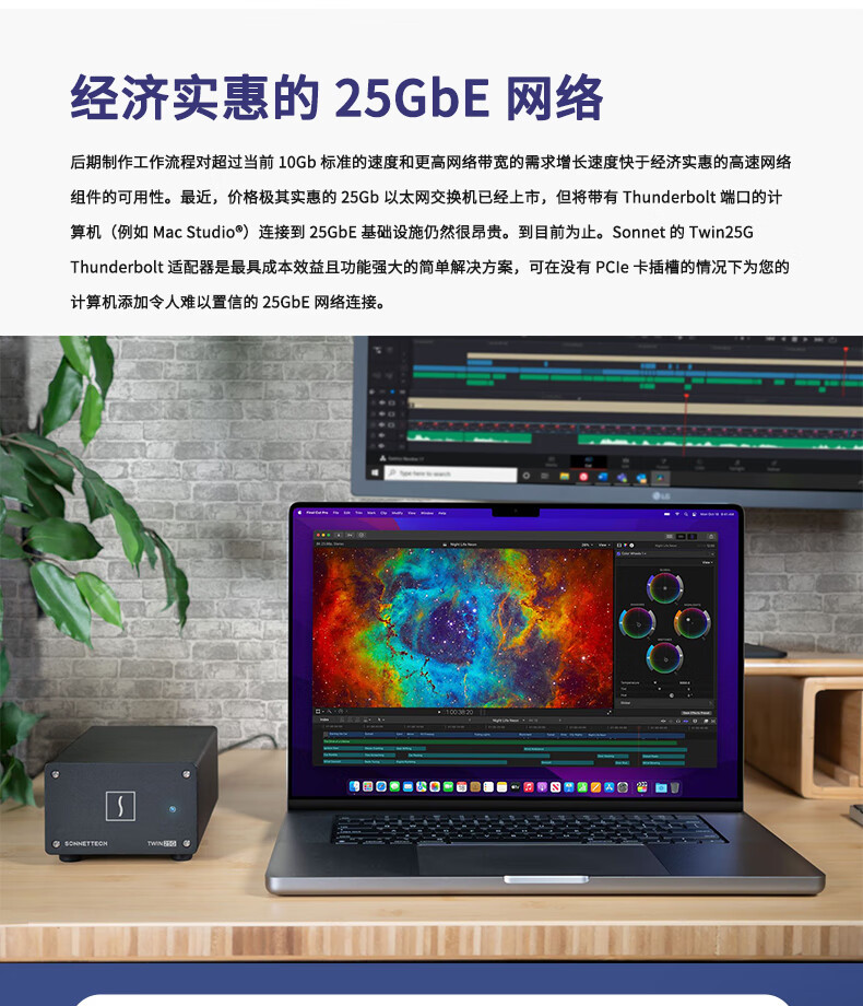 Sonnet Twin25G-Tb Dual 25g Sfp+ Optical Port Thunderbolt Adapter Converter Adapter 10g Turn