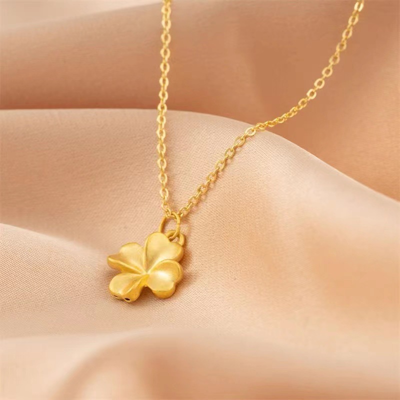 Gold 999 Pure Gold Four-Leaf Clover Pendant 3D Hard Gold Transfer Grass Necklace Women's Pendant Gift Live Broadcast Drainage Wholesale