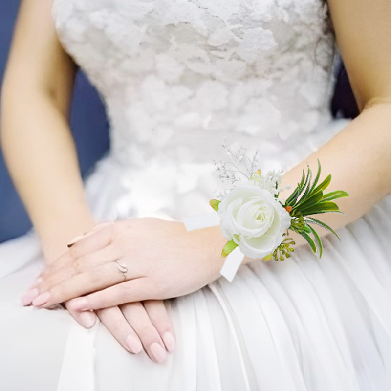 Европейский стиль корсаж для жениха лучший человек свадебный белый искусственный цветок брошь свадебная подружка невесты высококлассный цветок на запястье