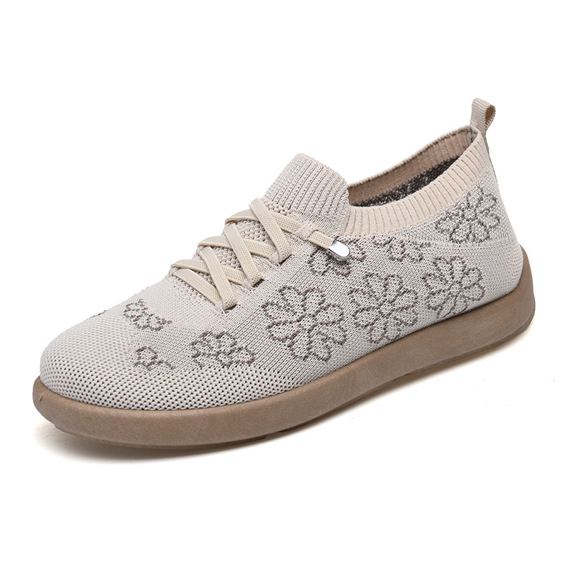 Shoes for Women 2025 Autum Embroidered Lace-Up Shoes for Middle-Aged and Elderly Mothers, Slip-On Casual Shoes, Fly-Knit Moral Training Shoes
