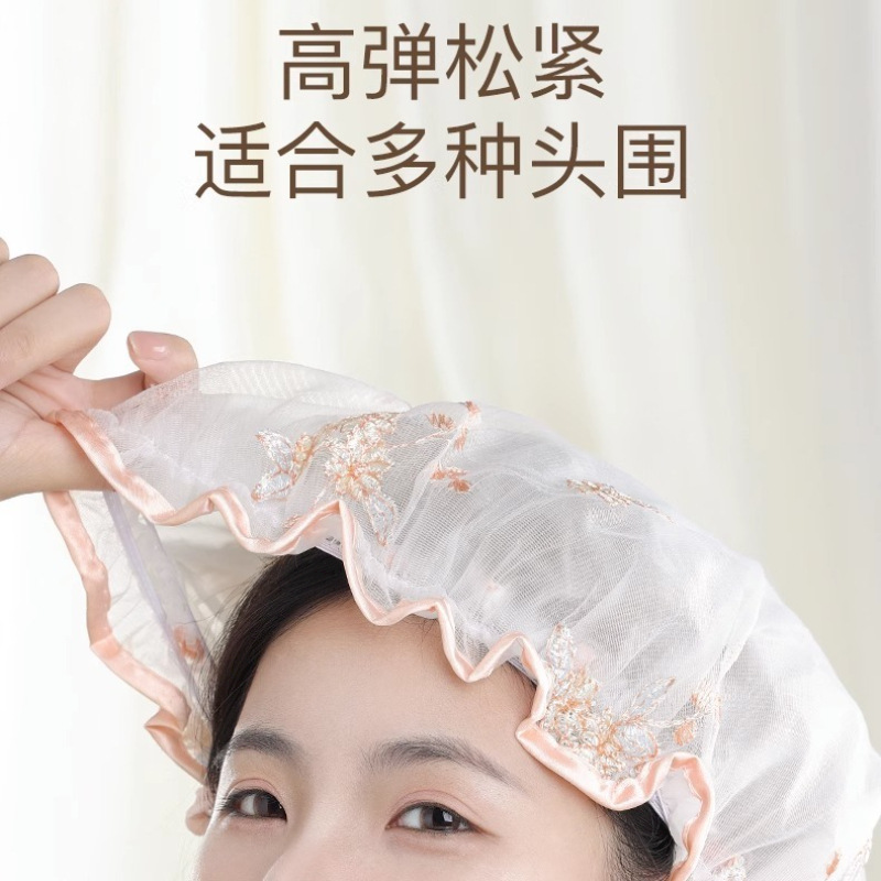 Handmade embroidery shower cap double-layer thickened waterproof bath household dry hair adult children Women's lampblack hat hair mask