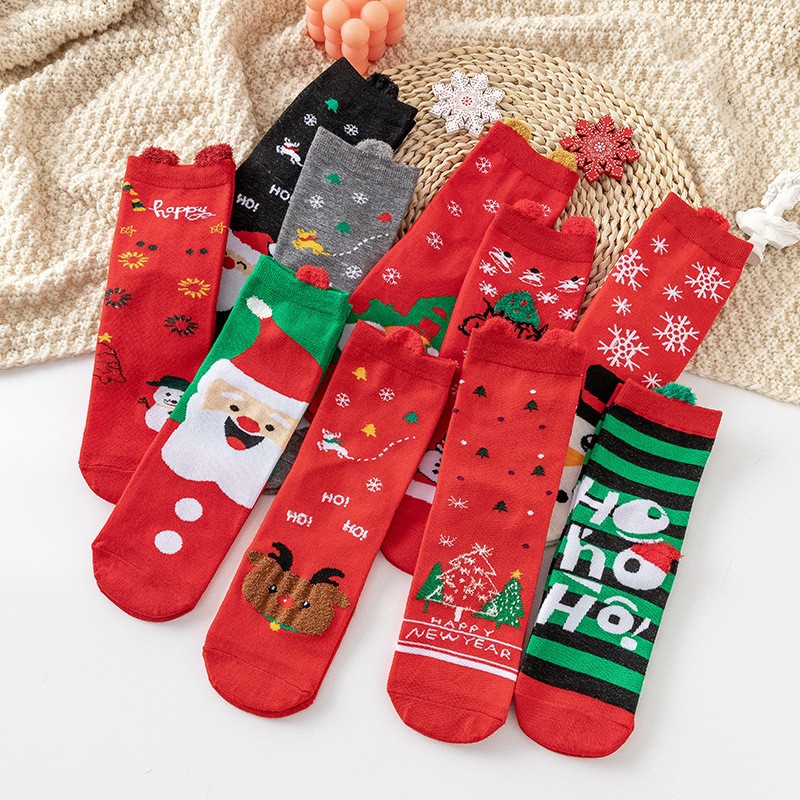 Cotton Women's Cartoon Christmas Stocking Funny Halloween Stocking Stereo Ear New Year Stocking Red Stocking