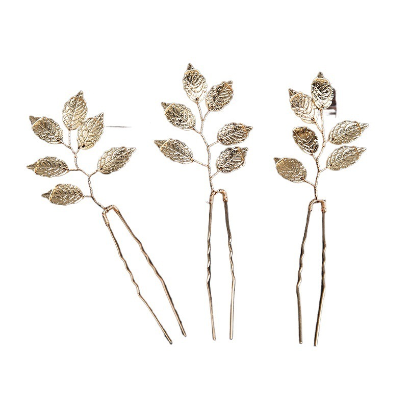 Amazon Golden Leaf Hair Fork Headdress Handmade Bridal Crown Headdress Flower Comb Hair Accessories New Jewelry