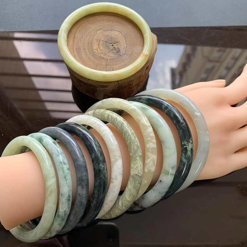 TXY29 defective special stall natural jade jingle thin bracelet round bar blue floating flower factory direct wholesale
