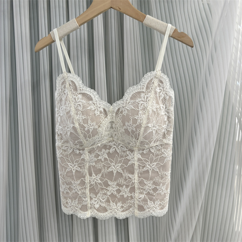 6099 Оригинальная микроворсистая французская майка для женщин с кружевным фиксированным бюстгальтером, собирающим боковую ткань груди