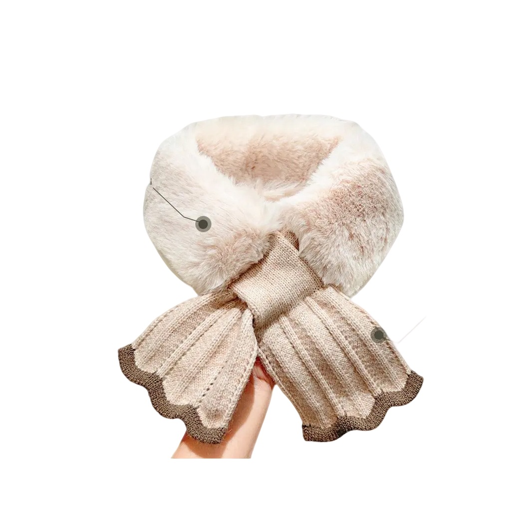 Fashionable Fish Tail Plush Cross Scarf Autumn and Winter Korean Style Knitted Scarf for Girls New Thickened Warm Fur Collar