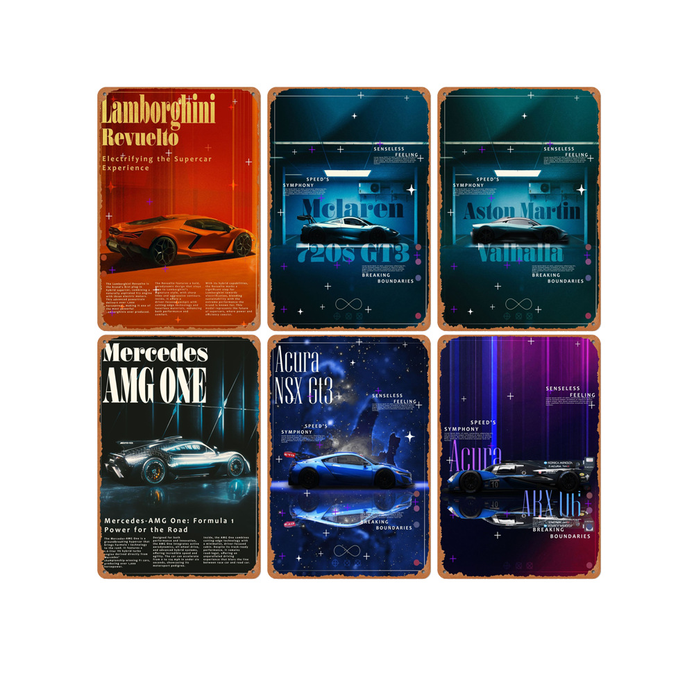 Putian Yibai Cross-Border Retro Tin Painting Car Series Room American Creative Nostalgic Wall Hanging Outdoor Home