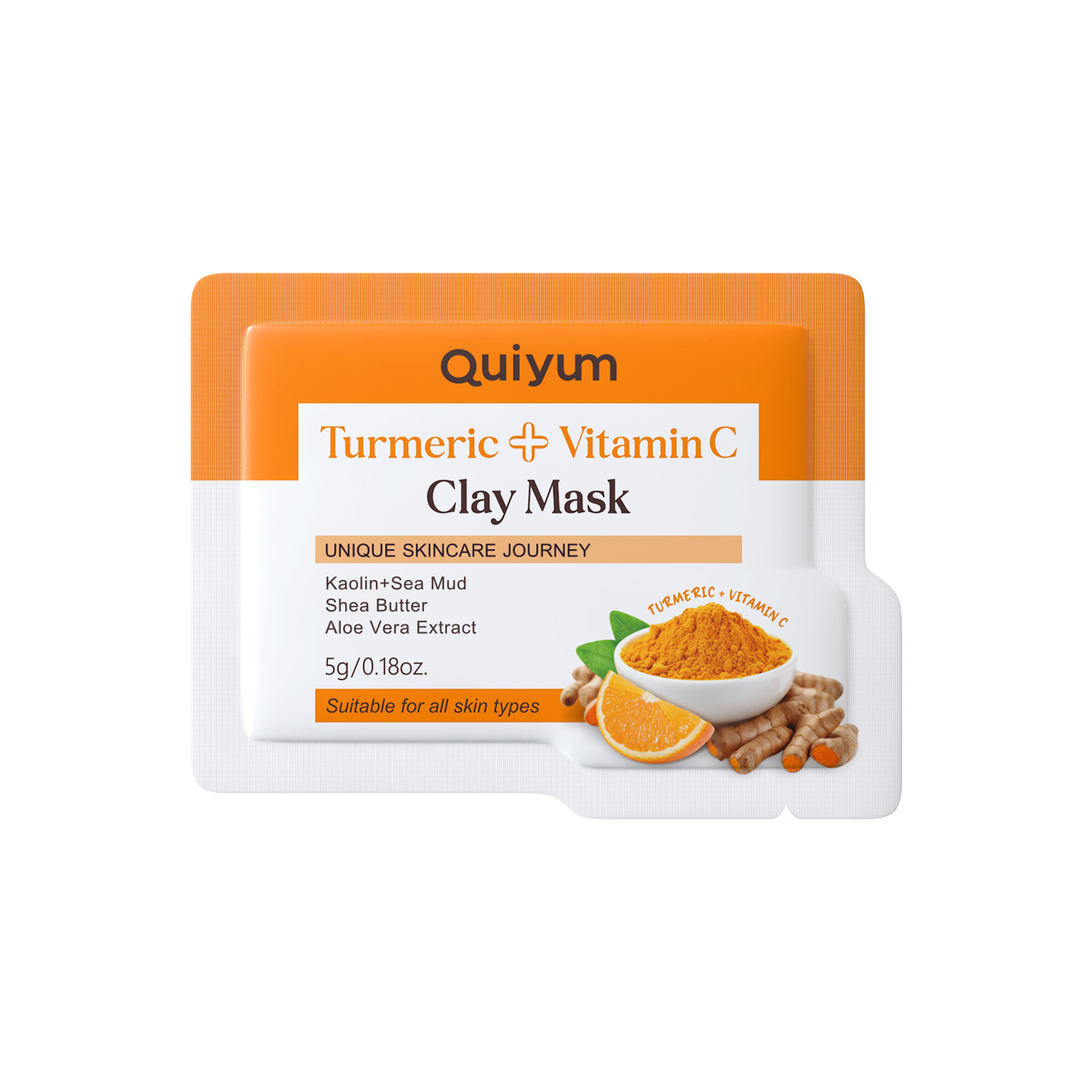 Cross-Border Quiyum Facial Mask Sheet English Turmeric Vitamin C Hydrating Moisturizing Cleansing Export Sheet 5g Skin Care Products Export