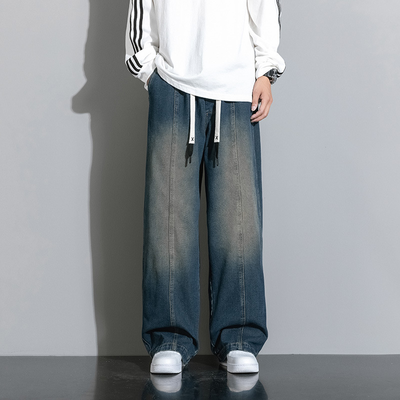 JYF-A205 fleece-lined Jeans Men's Spring American Style High Street Pants Loose Straight Leg Wide Leg Casual Pants