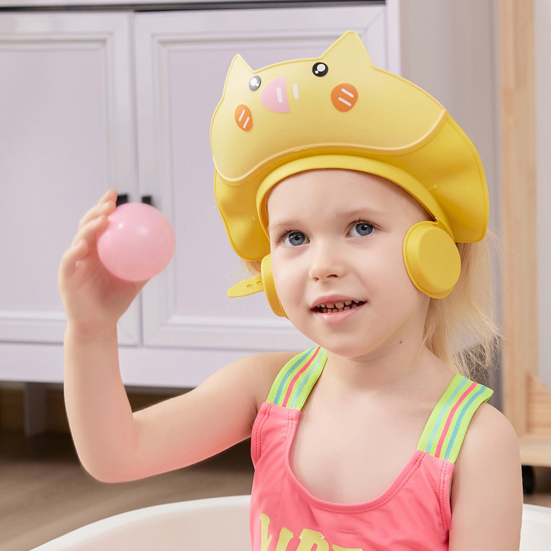 Baby Shampoo Artifact Children's Waterproof Shower Cap Adjustable Integral Soft Rubber Ear Protection Baby Shower Water Resistant Shampoo Cap