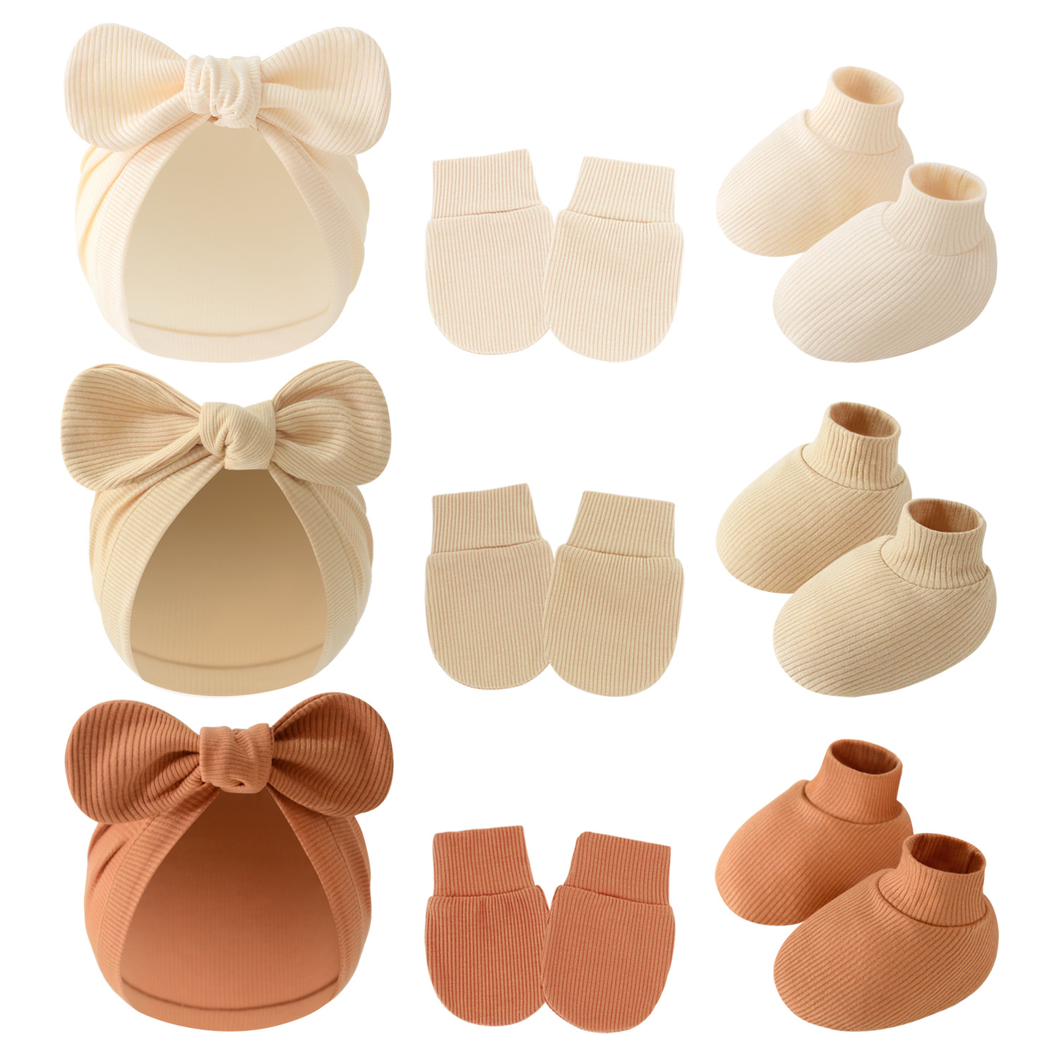 2025 Foreign Trade Children's Indian Hat Baby's Anti-scratch Gloves Foot Cover Baby Bow Hat Rabbit Ears Indian Hat