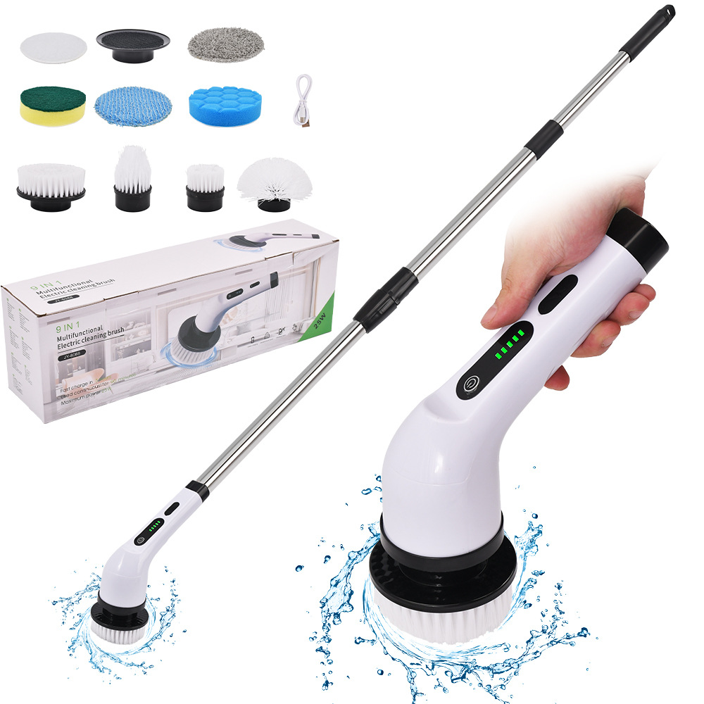 Cross-Border Multifunctional Electric Cleaning Brush Nine-In-One Bathroom Glass Long and Short Adjustable Dual-Purpose Brush Household Cleaning Artifact