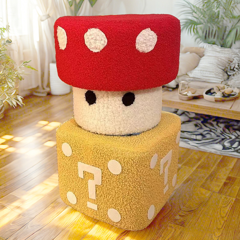 Household Small Stool Low Stool Creative Cute Living Room Shoe Changing Stool Foot Stool Plush Sitting Pier Square Stool Small Bench