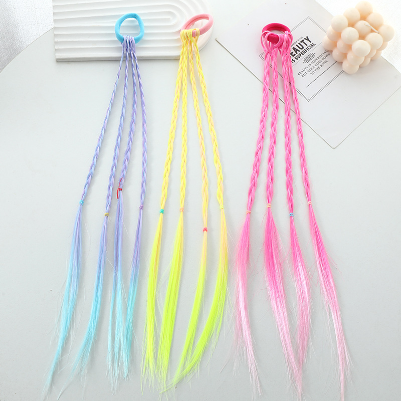 Cross-border Supply Children's Color Wig Braid High Ponytail Girls' Wig Dirty Braid Gradient Wigs Ponytail