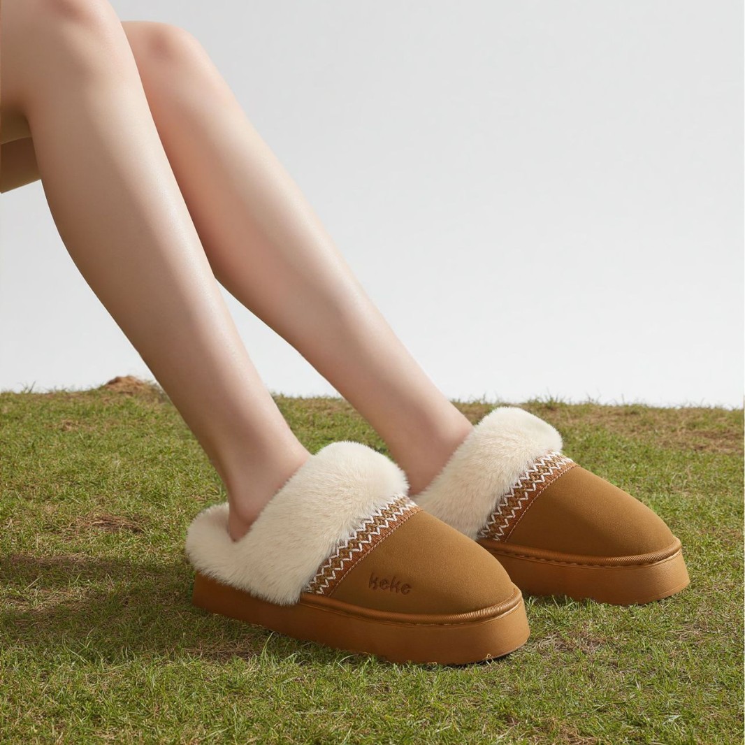 Fair Isle Style Winter New Men's and Women's Comfortable Thick-Soled Toe-Cap Embroidered Slippers Cross-Border Large Size Warm Snow Boots for Women