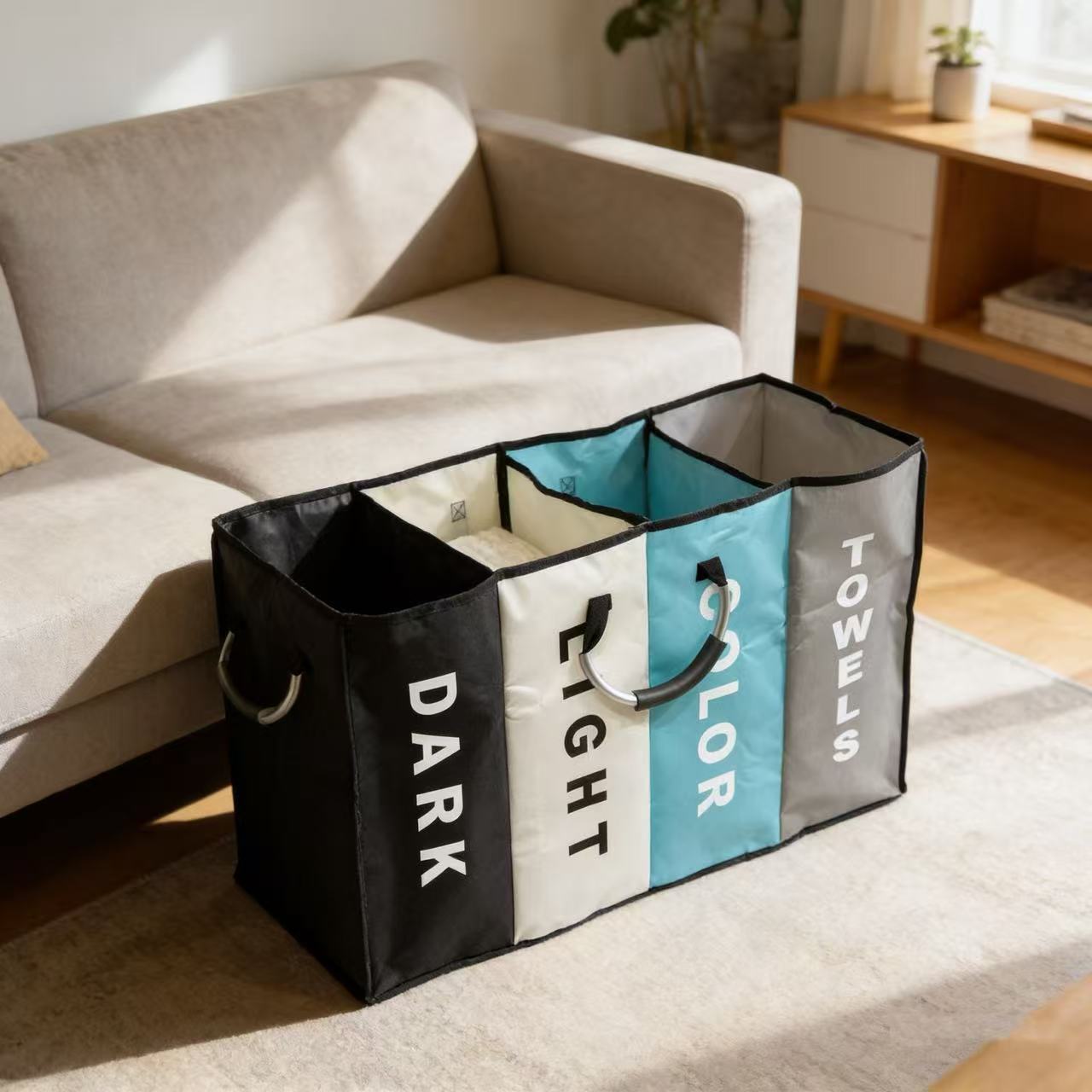 New Four-Color Four-Compartment Laundry Basket Aluminum Portable Multi-Functional Storage Basket Portable Foldable Four-In-One Storage Basket