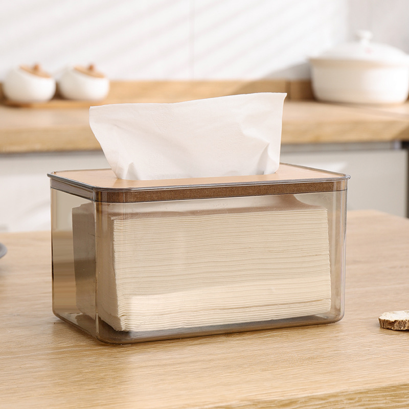 Composite board cover Nordic simple creative tissue box household living room coffee table tissue box transparent dining room tissue box