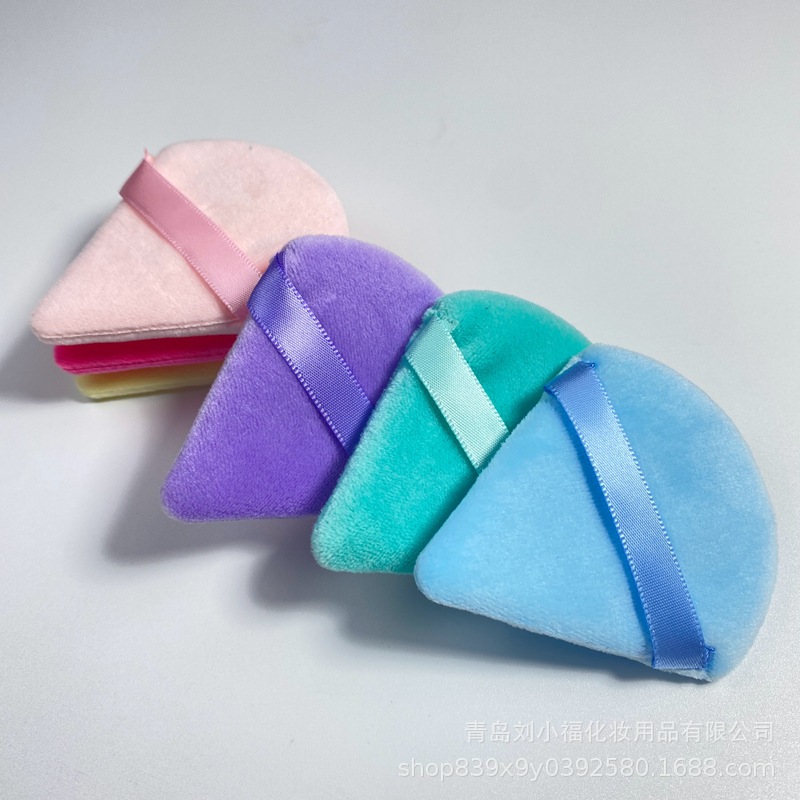 Triangular Flocked Double-Sided Loose Powder Air Cushion Powder Puff Makeup Dense Powder Setting Sponge Super Soft Crystal Velvet Fan-Shaped Powder Puff