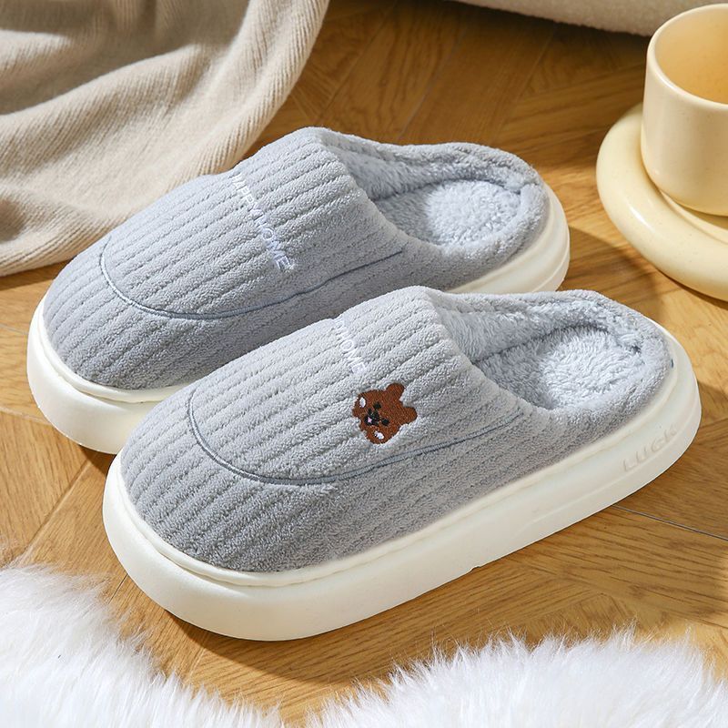 Autumn and Winter Cotton Slippers for Men and Couples, Warm, Non-Slip, Non-Stinky Feet, Thick Soles and Velvet Outer Wear, Cold-Proof Furry Slippers for Women