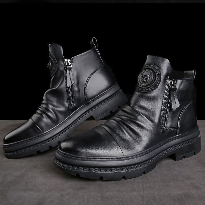 2023 autumn high-top new men's shoes European station men's boots all-match zipper shoes Korean Martin boots men's casual shoes